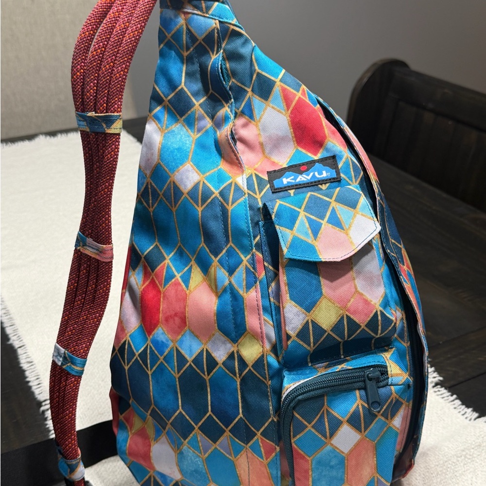 Kavu Teal Multi-Color Geometric Sling Bag